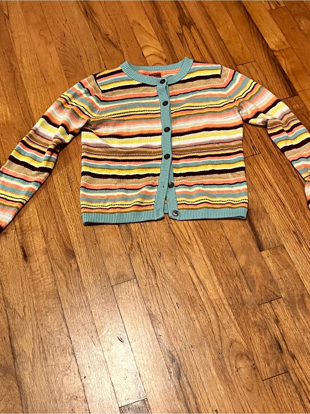 Missoni Striped Multi-Color Crewneck Cardigan with Aqua Trim